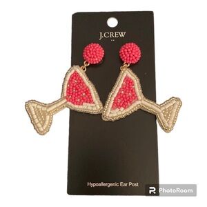 J.Crew Factory Beaded Martini Earrings Pink Multi Gold Plated Hypoallergenic NWT